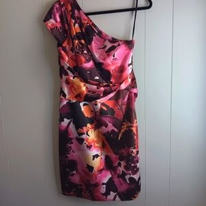 Tahar Elegant One-Shoulder Dress in Pink and Orange Size 8